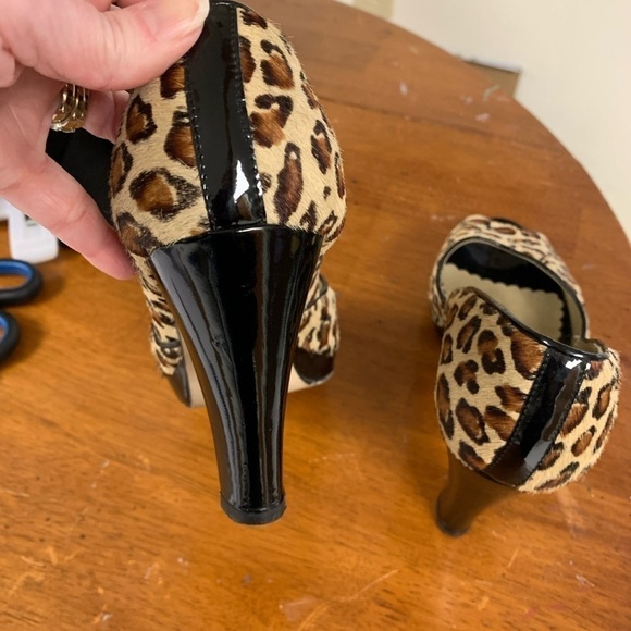 Massimo Baldi peep toe heel pumps patent leather animal print mohair upper 7.5 - Picture 4 of 9